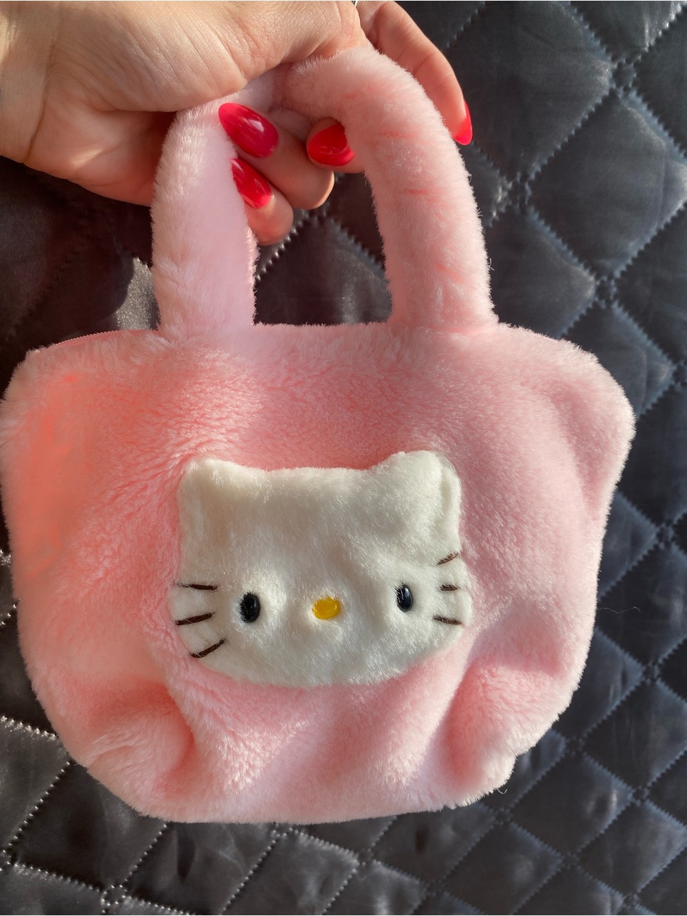 Vintage Hello Kitty Pink Fuzzy Faux Fur Mini Bag Coquette Kawaii GYARU Y2K